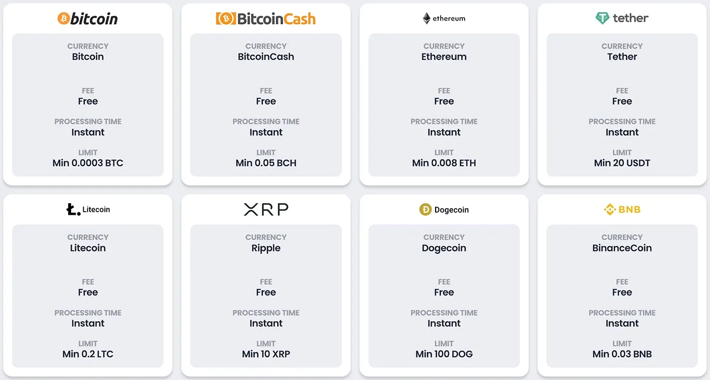 Indbetalinger: kort, e-wallets og kryptovaluta