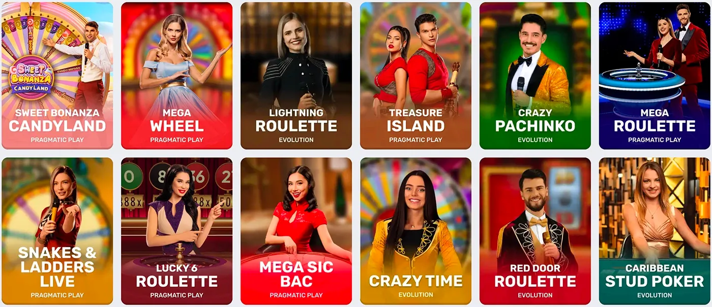 Slots, live casino og crash-spil